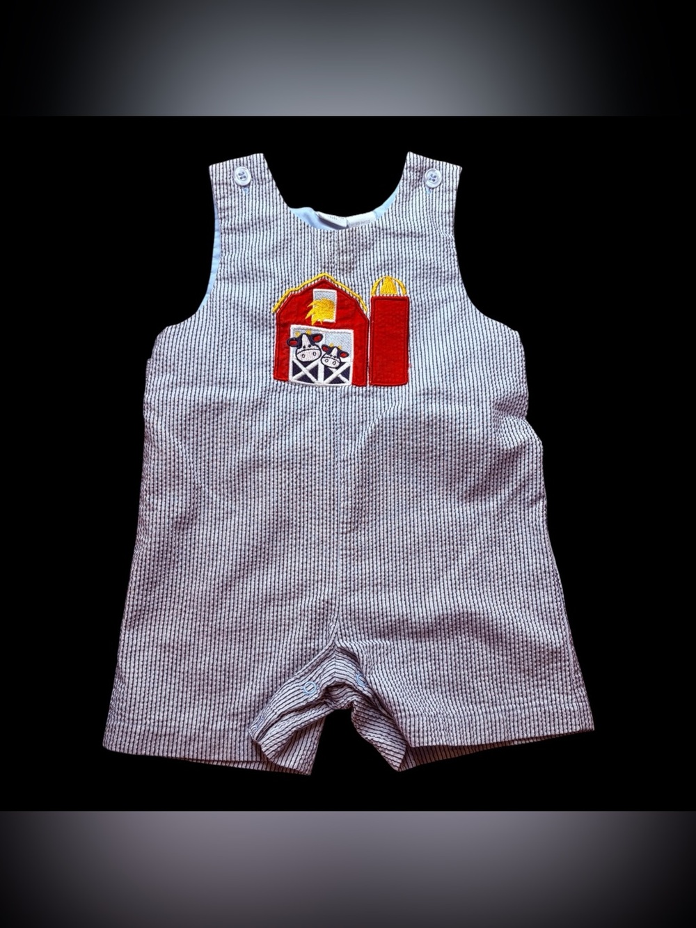 Parisian Bebe 90s Y2K Vintage Seersucker Jon Jon Pinstripe Farm Romper Sz 18 M